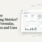 Modern marketing analytics dashboard showing CTR, ROI, and CPC metrics over an abstract geometric background.