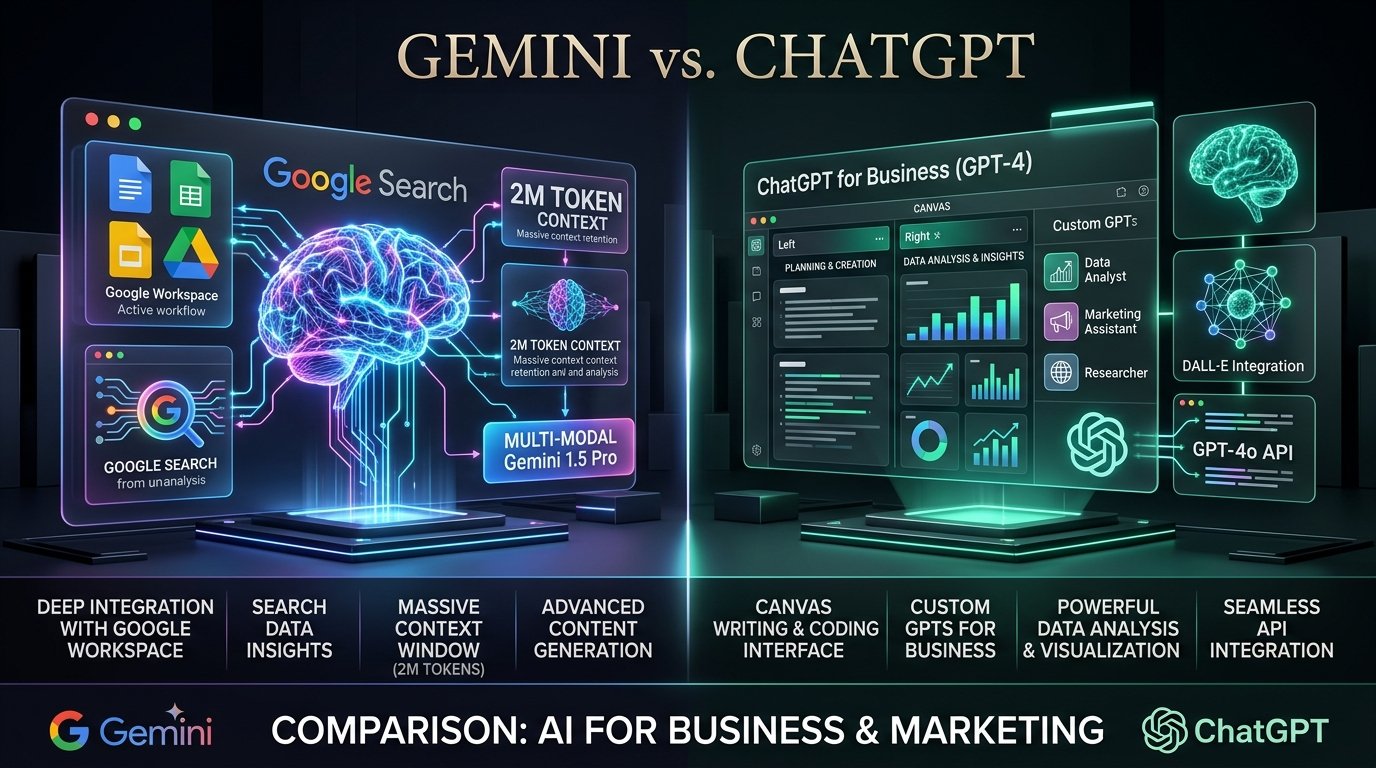 Google Gemini vs OpenAI ChatGPT comparison for business and marketing in 2026